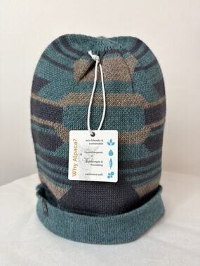 NWT Shupaca 100% Baby Alpaca Incan TEAL & GREY Beanie Hat Handmade PERU